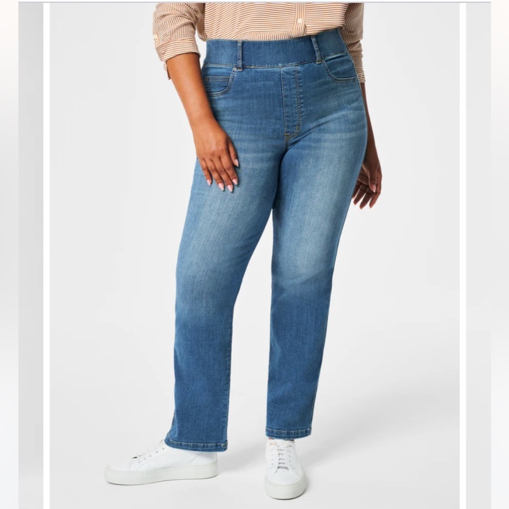 Spanx Straight Leg Jeans Vintage Indigo Blue Stretch Pullon